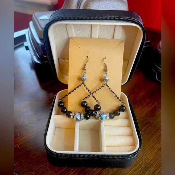 Vintage Jewelry - NWT Jewelry Box in Black With Choice of One Set of Vintage Earrings